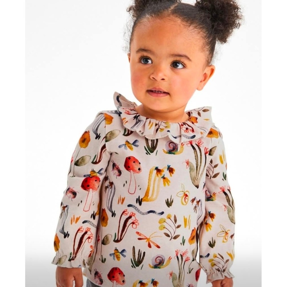 Next Kids Woodland‎ Mushroom Snail Print Ruffle Collar Top White 5-6 Years